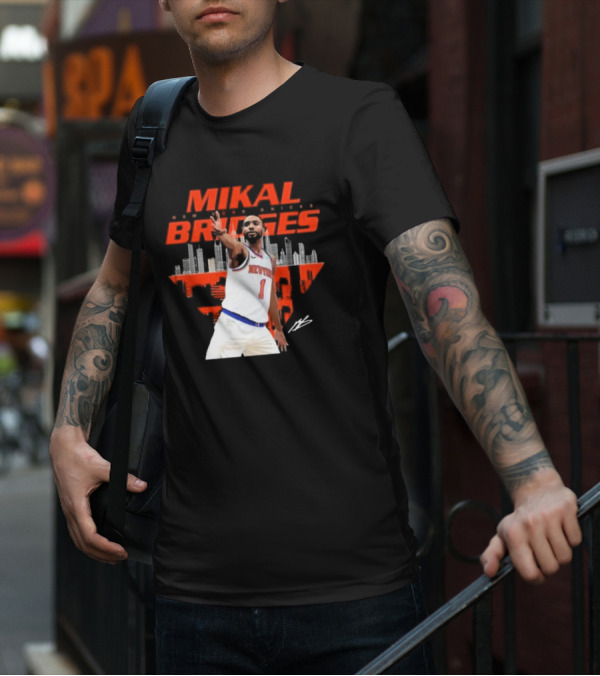 Mikal Bridges New York Knicks Skyline Signature Number 1 T-Shirt
