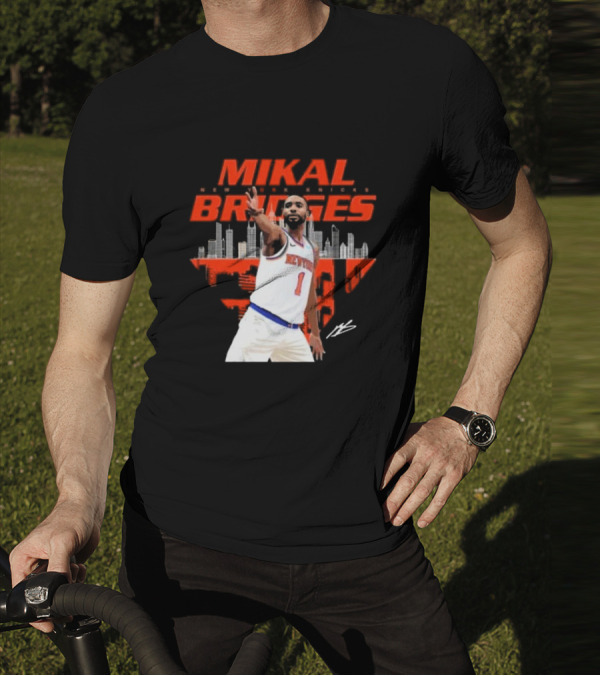 Mikal Bridges New York Knicks Skyline Signature Number 1 T-Shirt