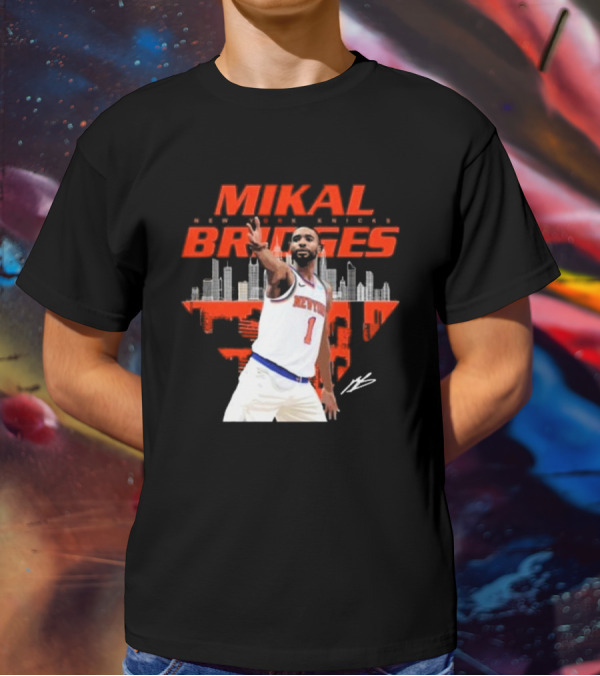 Mikal Bridges New York Knicks Skyline Signature Number 1 T-Shirt