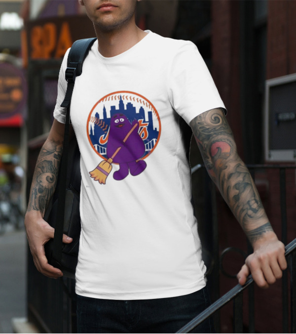 New York Mets Grimace Character Broom Sweep LFGM T-Shirt