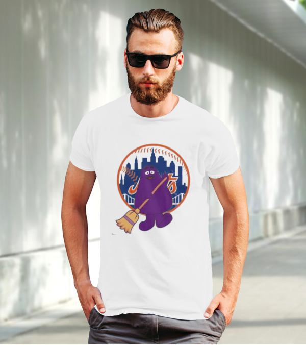 New York Mets Grimace Character Broom Sweep LFGM T-Shirt
