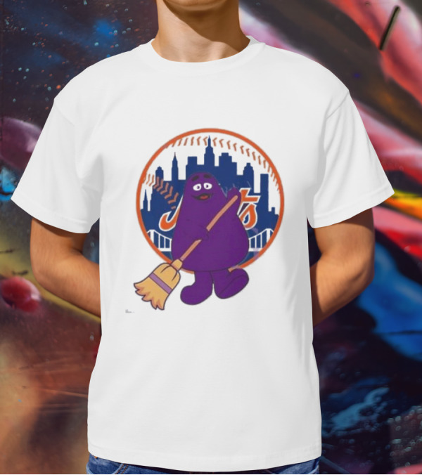 New York Mets Grimace Character Broom Sweep LFGM T-Shirt