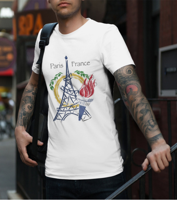 Paris France Eiffel Torch Olympic Laurel Icons T-Shirt
