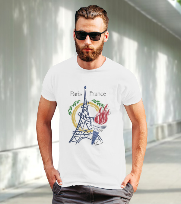 Paris France Eiffel Torch Olympic Laurel Icons T-Shirt