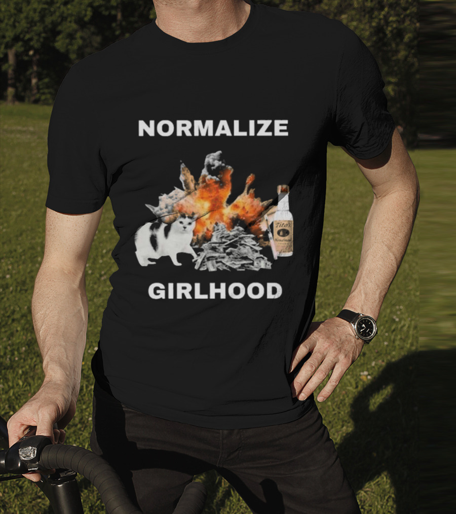 Normalize Girlhood Explosion Cat Tito's Bottle T-Shirt