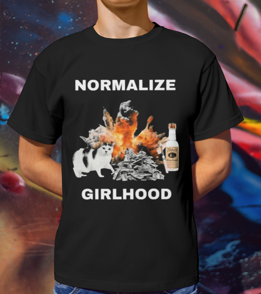 Normalize Girlhood Explosion Cat Tito's Bottle T-Shirt