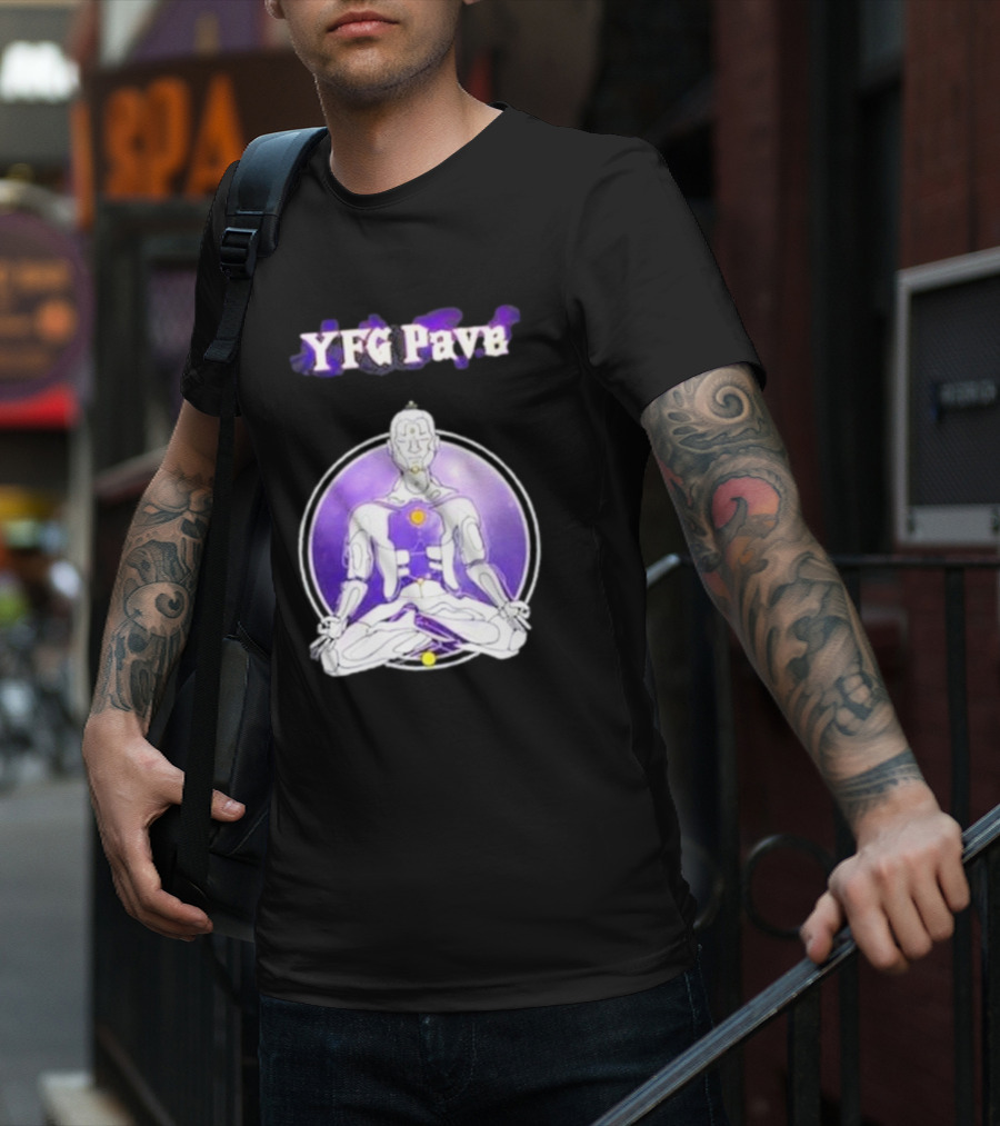 YFG Pave 444 Meditating Robotic Figure Purple Mandala T-Shirt