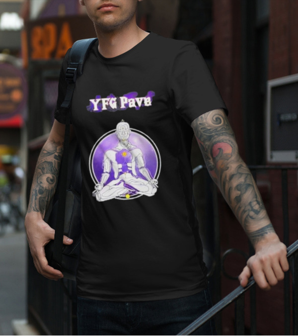 YFG Pave 444 Meditating Robotic Figure Purple Mandala T-Shirt
