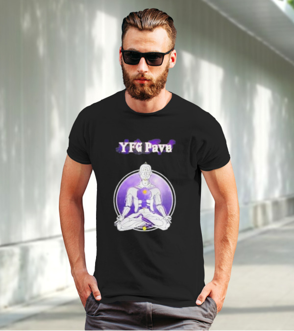 YFG Pave 444 Meditating Robotic Figure Purple Mandala T-Shirt