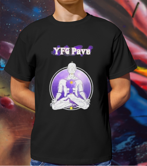 YFG Pave 444 Meditating Robotic Figure Purple Mandala T-Shirt