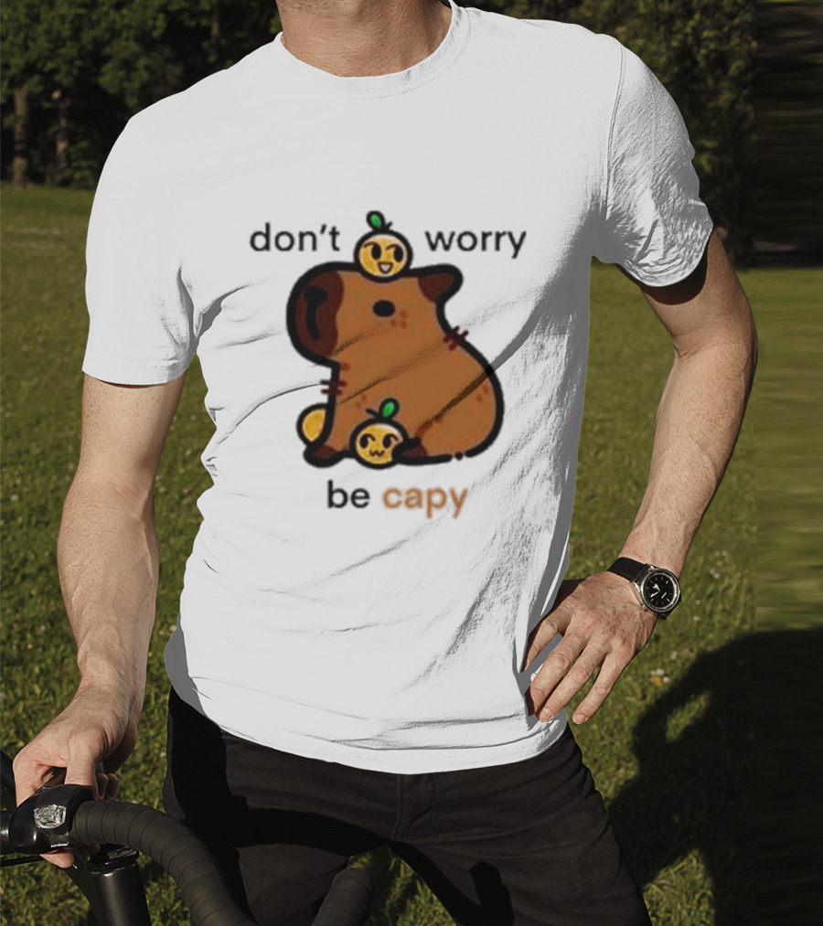 Eveoart Don’t Worry Be Capy Cute Capybara With Fruit Companions T-Shirt