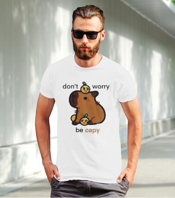 Eveoart Don’t Worry Be Capy Cute Capybara With Fruit Companions T-Shirt