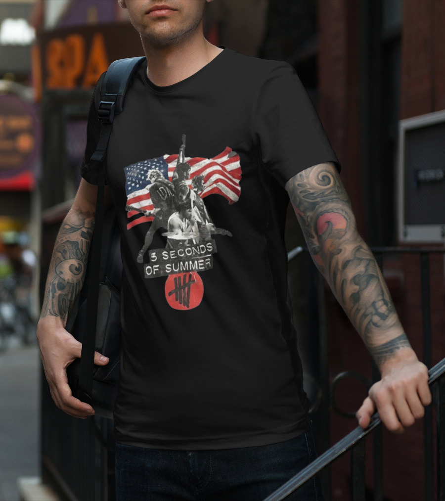 5 Seconds Of Summer American Band With Flag And Tally T-Shirt