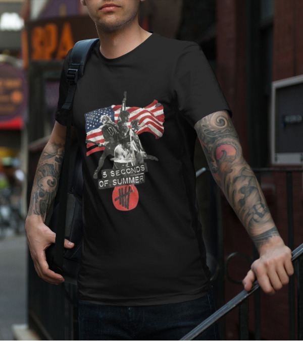 5 Seconds Of Summer American Band With Flag And Tally T-Shirt