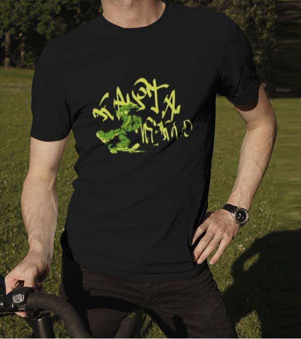 Everpress Gum Studio Rasta World Graffiti Robot Skateboarding Neon Green T-Shirt