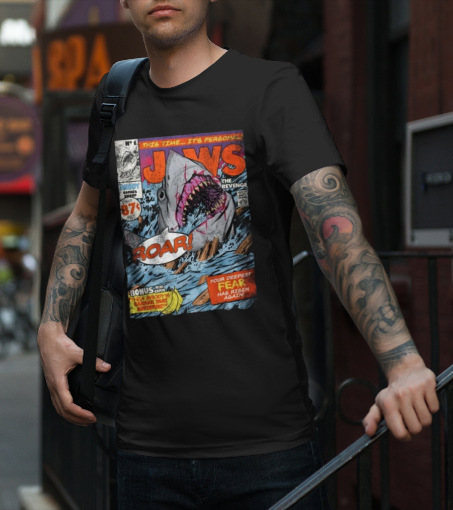 Fright-Rags Jaws The Revenge Comic Cover Shark Roar Adventure T-Shirt