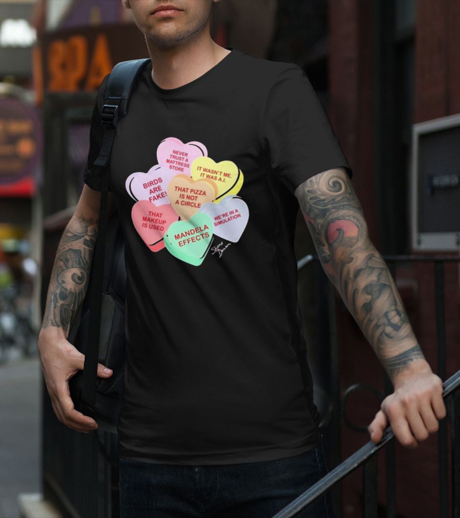 Shane Dawson Conspiracy Hearts Birds Are Fake Mandela Effects Simulation Pizza AI T-Shirt