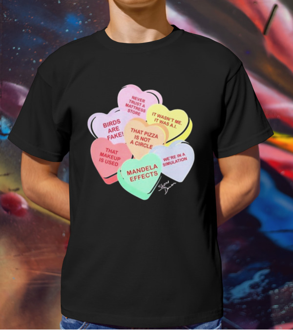 Shane Dawson Conspiracy Hearts Birds Are Fake Mandela Effects Simulation Pizza AI T-Shirt