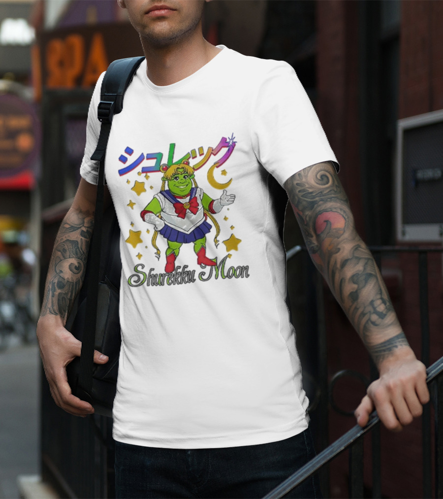 Shurekku Moon Shrek Sailor Moon カラフルな星と月 T-Shirt