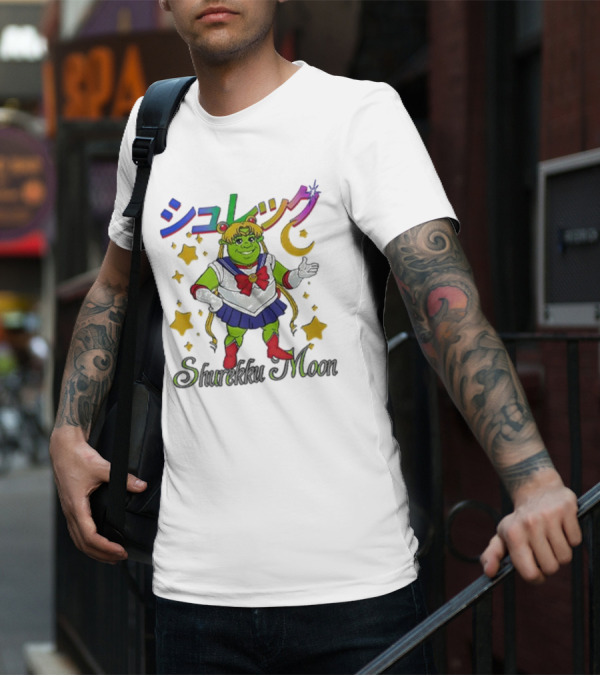 Shurekku Moon Shrek Sailor Moon カラフルな星と月 T-Shirt
