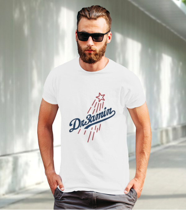 Dr3amin Red Star Streak White Clix Merch LA Star Crew T-Shirt