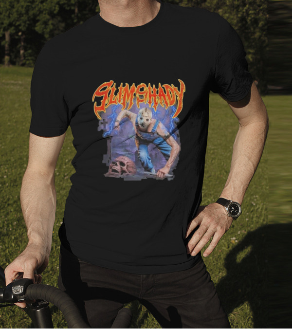 Slim Shady Jason Mask Horror Concept With Storm And Skull T-Shirt