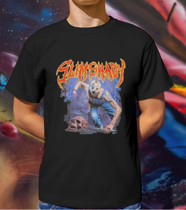 Slim Shady Jason Mask Horror Concept With Storm And Skull T-Shirt
