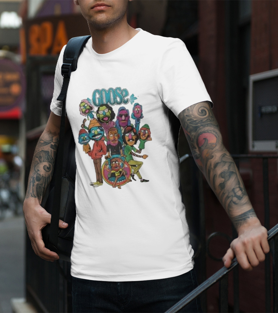 GOOSE Puppets Vibrant Cartoon Characters Ensemble T-Shirt