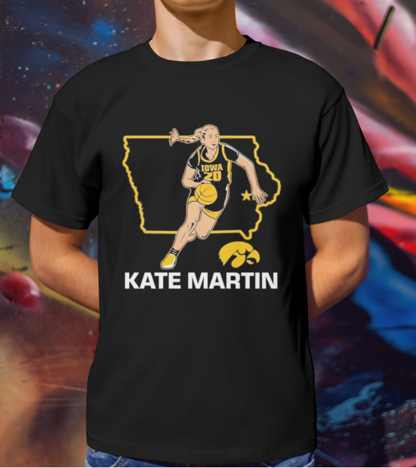 Kate Martin Iowa Basketball Star Player Number 20 Hawkeyes State Outline T-Shirt