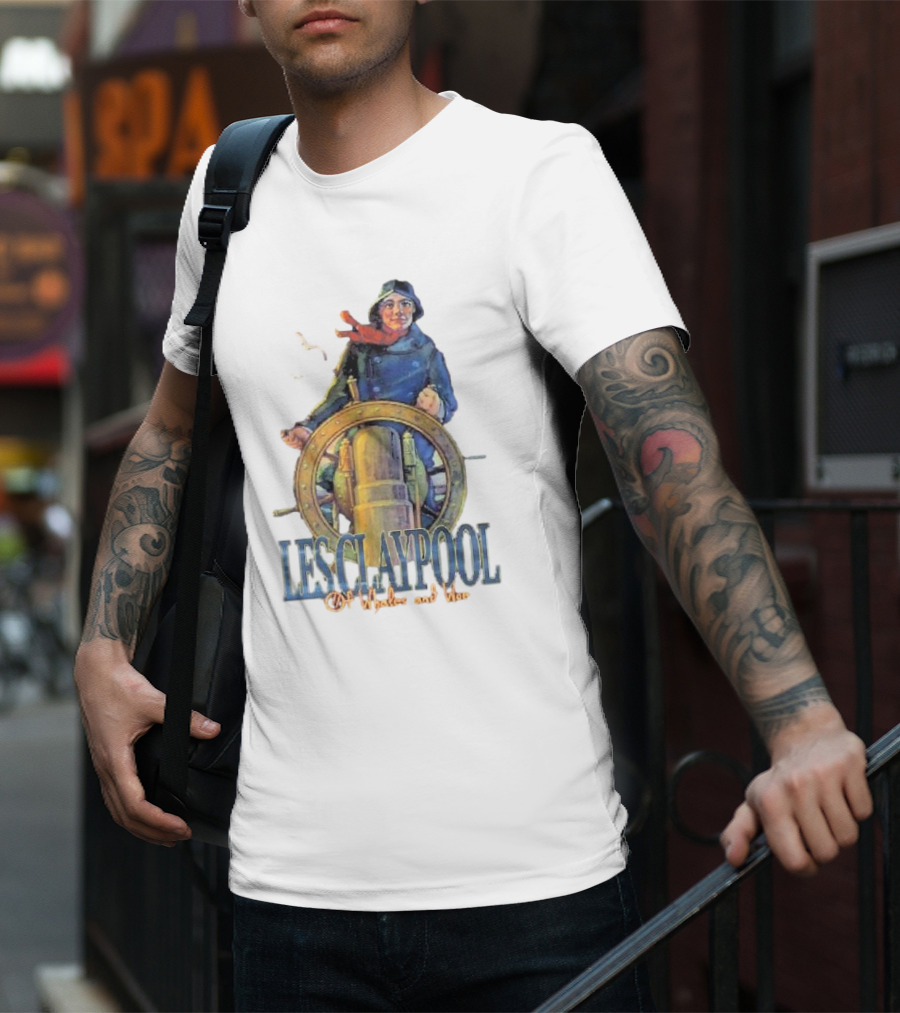 Les Claypool Of Whales And Woe Maritime Adventure Steering Wheel And Seagulls T-Shirt