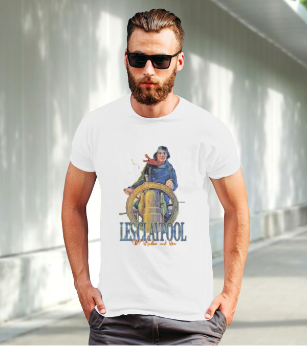 Les Claypool Of Whales And Woe Maritime Adventure Steering Wheel And Seagulls T-Shirt