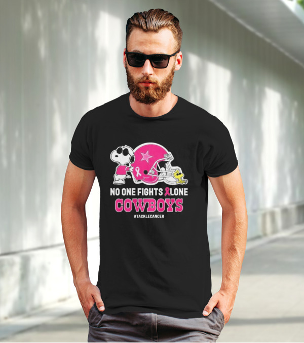 Snoopy And Woodstock No One Fights Alone Cowboys #TackleCancer T-Shirt