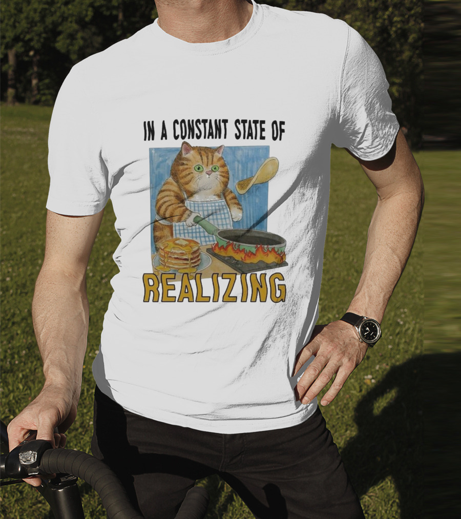 In A Constant State Of Realizing Cat Cooking Pancakes Flame Pan T-Shirt