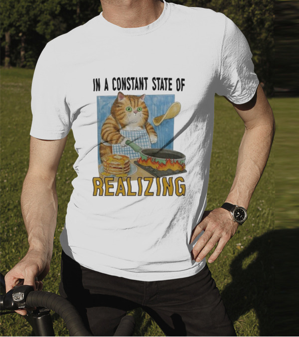In A Constant State Of Realizing Cat Cooking Pancakes Flame Pan T-Shirt