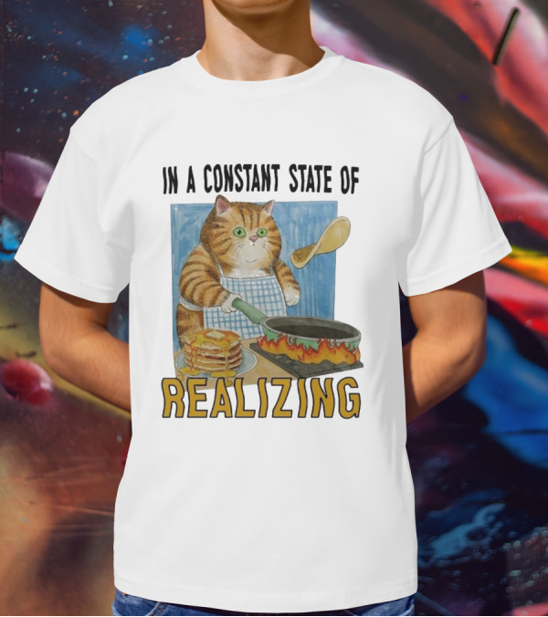 In A Constant State Of Realizing Cat Cooking Pancakes Flame Pan T-Shirt