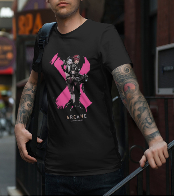 Arcane League Legends Jinx Vi Pink X T-Shirt
