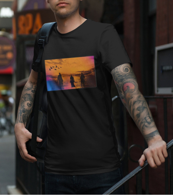 Sun Came Up Sofi Tukker Silhouettes Walking At Sunrise With Birds On Colorful Horizon T-Shirt