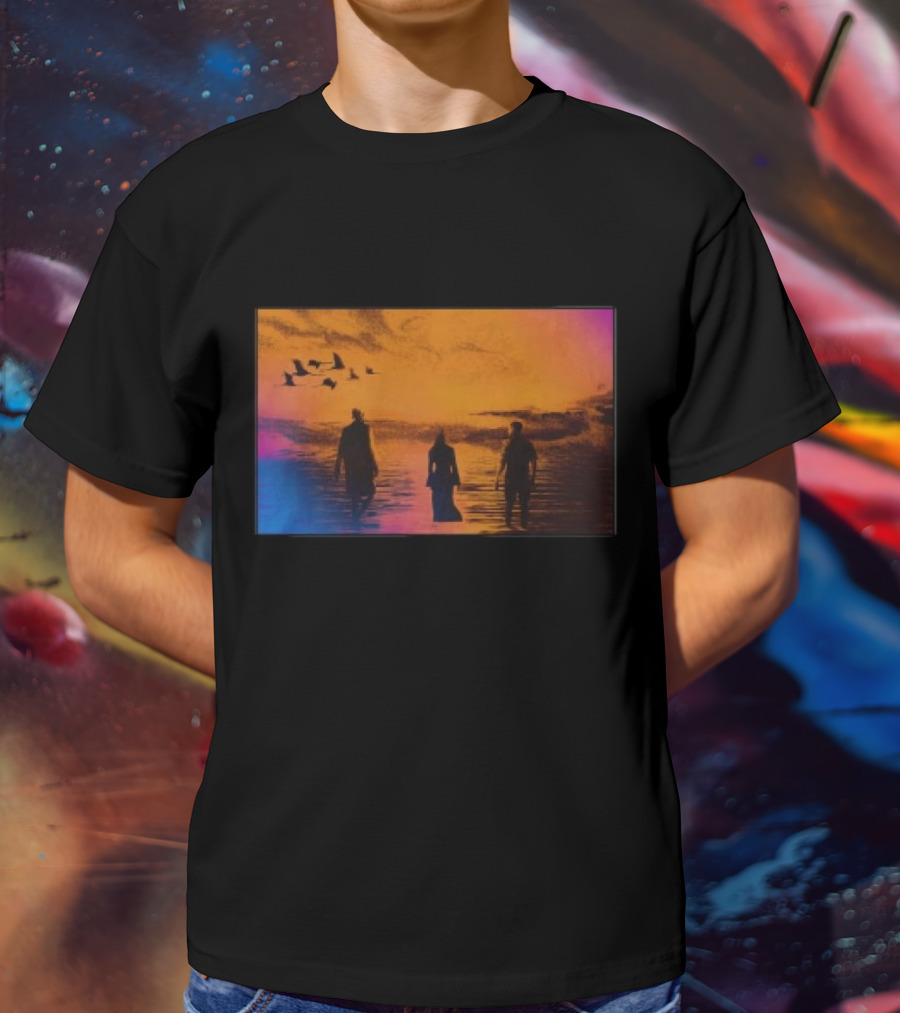 Sun Came Up Sofi Tukker Silhouettes Walking At Sunrise With Birds On Colorful Horizon T-Shirt