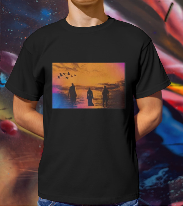 Sun Came Up Sofi Tukker Silhouettes Walking At Sunrise With Birds On Colorful Horizon T-Shirt