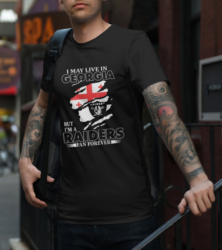 Las Vegas Raiders Fan Forever Living In Georgia With Raiders Logo And Flag T-Shirt