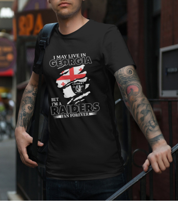 Las Vegas Raiders Fan Forever Living In Georgia With Raiders Logo And Flag T-Shirt