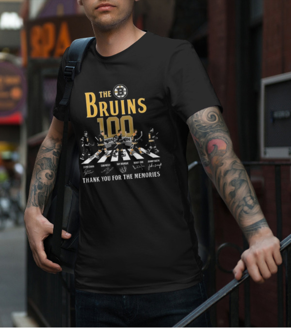 The Bruins 100 1924 Thank You For The Memories Zdeno Chara Cam Neely Ray Bourque Bobby Orr Johnny Bucyk Signatures T-Shirt