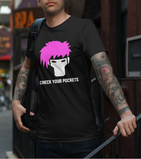 Check Your Pockets Pink Hair Masked Face T-Shirt