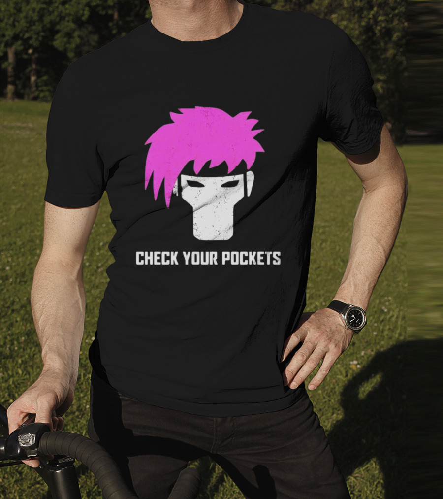 Check Your Pockets Pink Hair Masked Face T-Shirt