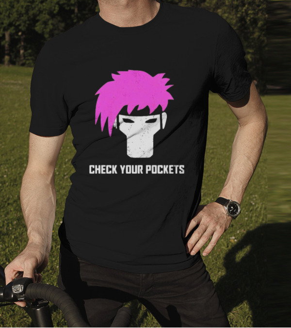 Check Your Pockets Pink Hair Masked Face T-Shirt