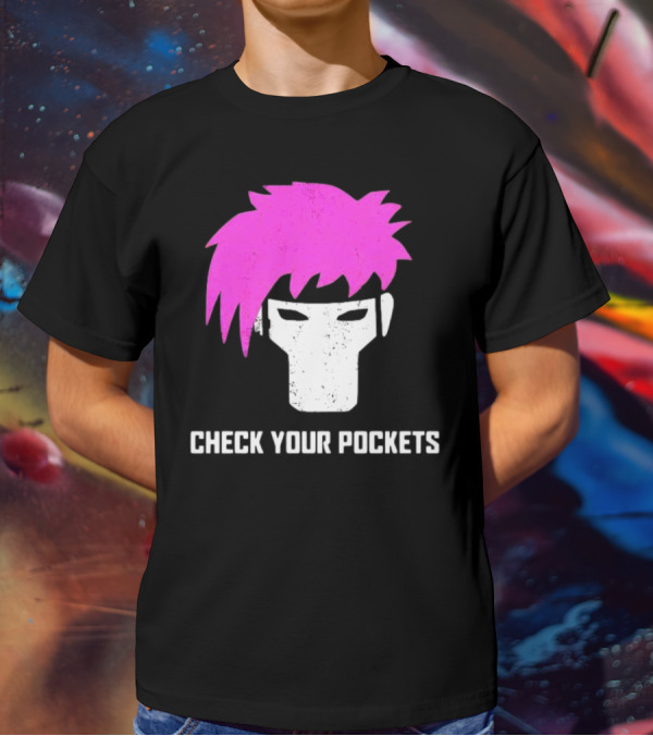 Check Your Pockets Pink Hair Masked Face T-Shirt