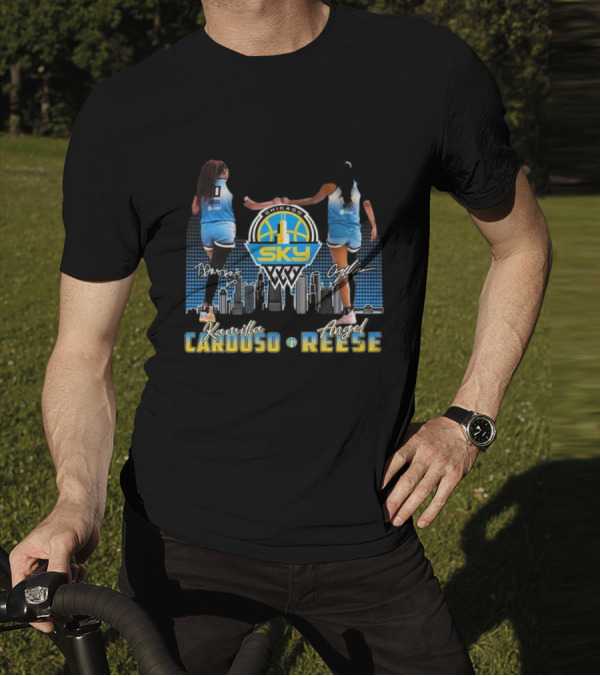 Chicago Sky WNBA Kamilla Cardoso Angel Reese Skyline Signatures T-Shirt