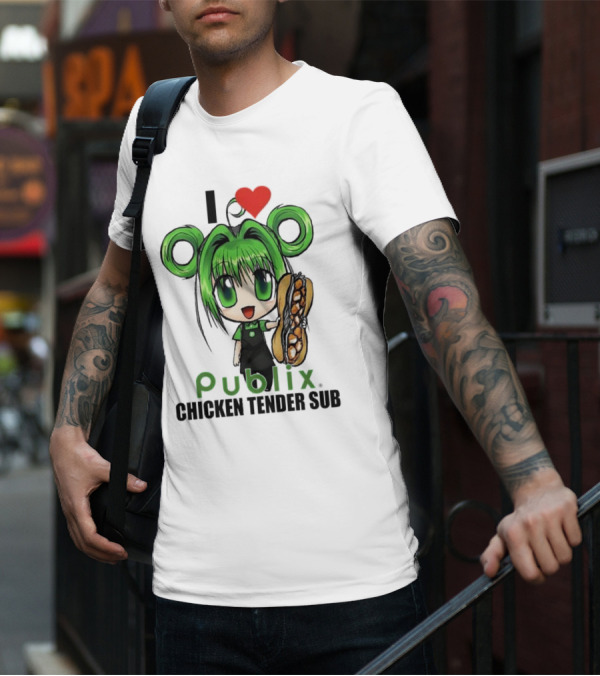 I Love Publix Chicken Tender Sub Anime Character With Green Hair And Big Sandwich T-Shirt