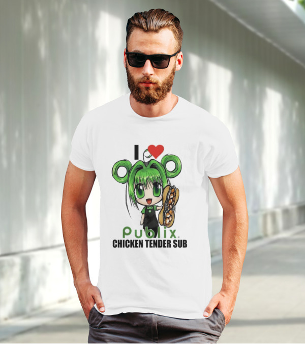 I Love Publix Chicken Tender Sub Anime Character With Green Hair And Big Sandwich T-Shirt