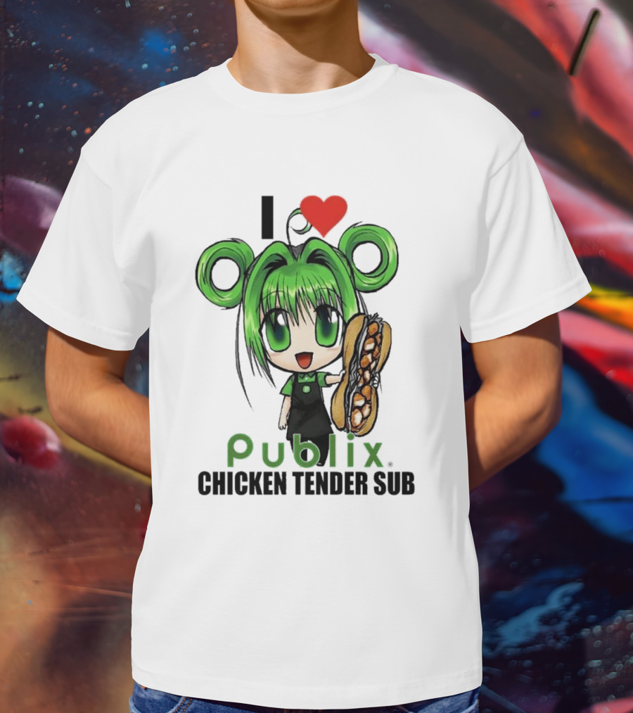 I Love Publix Chicken Tender Sub Anime Character With Green Hair And Big Sandwich T-Shirt